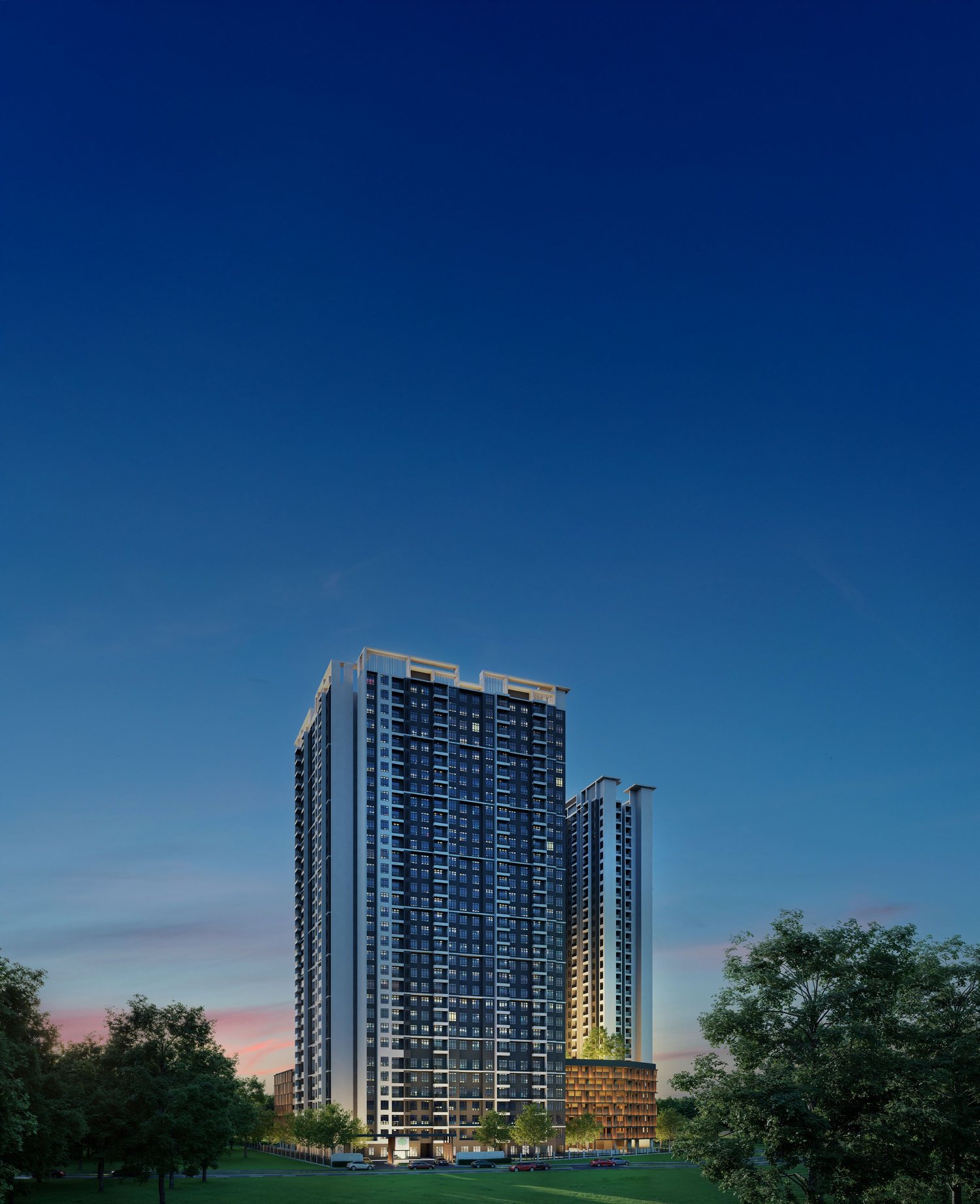Bodaiju Residences tower at dusk