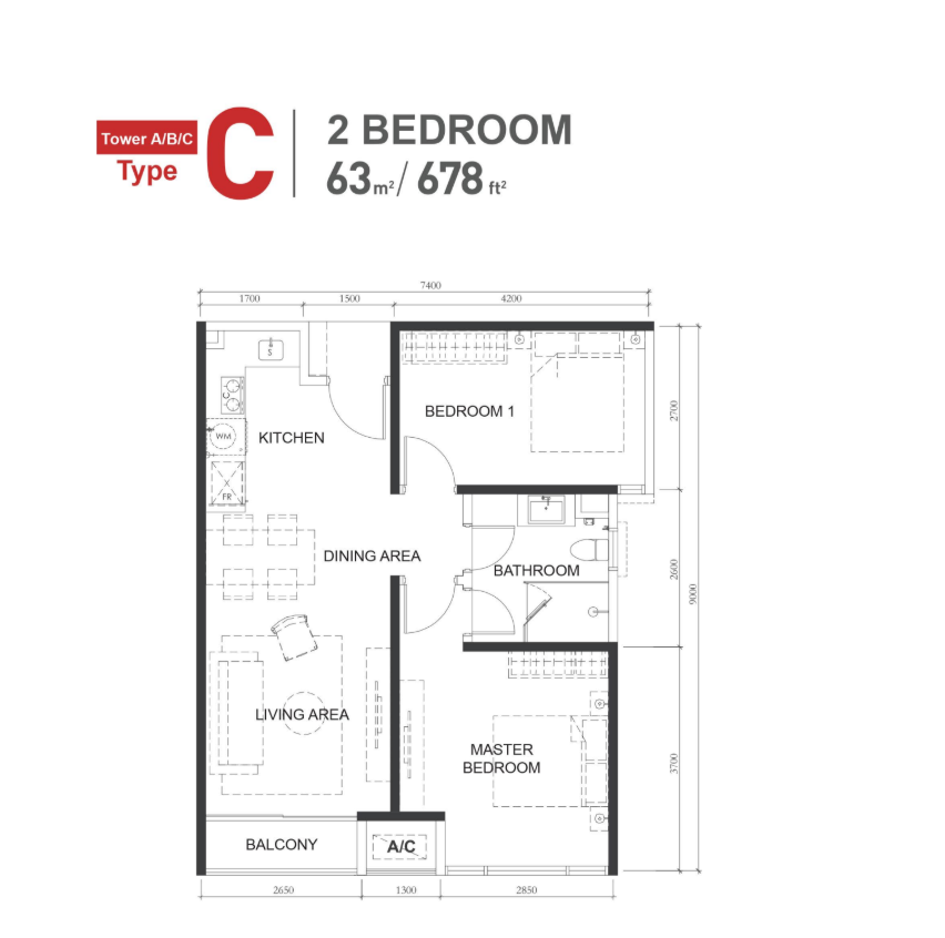 Type C — 2 Bedroom floor plan