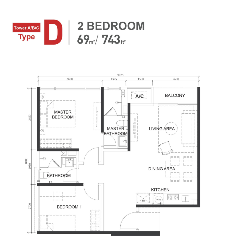 Type D — 2 Bedroom floor plan